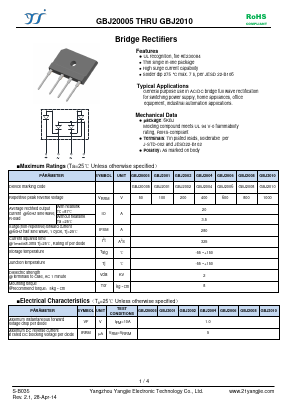 GBJ2008 Datasheet PDF Yangzhou yangjie electronic co., Ltd