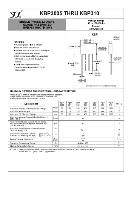 KBP308 Datasheet PDF Yangzhou yangjie electronic co., Ltd