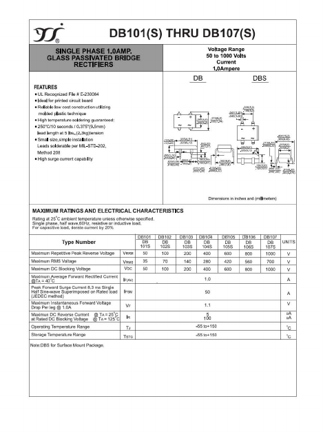 DB101 Datasheet PDF Yangzhou yangjie electronic co., Ltd