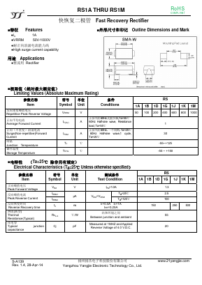 RS1A Datasheet PDF Yangzhou yangjie electronic co., Ltd