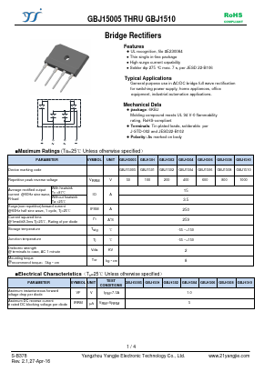 GBJ15005 Datasheet PDF Yangzhou yangjie electronic co., Ltd