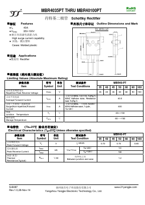 MBR40100PT Datasheet PDF Yangzhou yangjie electronic co., Ltd