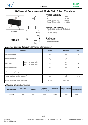 BSS84 Datasheet PDF Yangzhou yangjie electronic co., Ltd