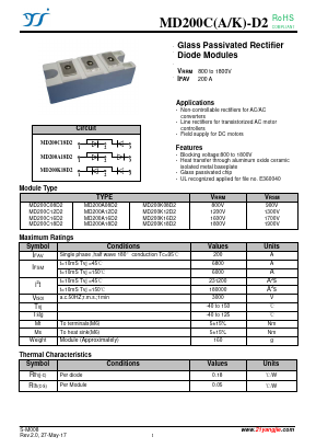 MD200K16D2 Datasheet PDF Yangzhou yangjie electronic co., Ltd