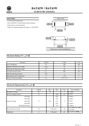 BAT43W Datasheet PDF YENYO TECHNOLOGY Co., Ltd