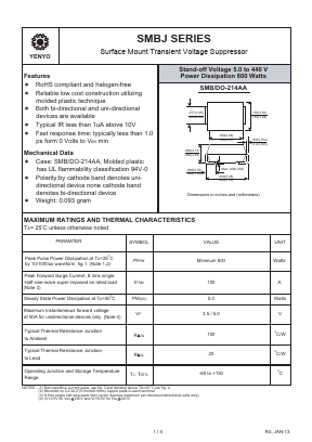 SMBJ200C Datasheet PDF YENYO TECHNOLOGY Co., Ltd
