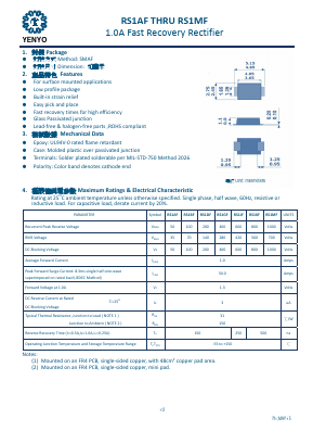 RS1AF Datasheet PDF YENYO TECHNOLOGY Co., Ltd