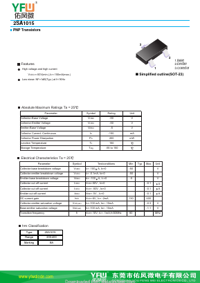 2SA1015-SOT23 Datasheet PDF DONGGUAN YOU FENG WEI ELECTRONICS CO., LTD