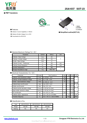 2SA1037 Datasheet PDF DONGGUAN YOU FENG WEI ELECTRONICS CO., LTD