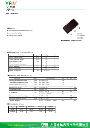 2SB772-SOT89 Datasheet PDF DONGGUAN YOU FENG WEI ELECTRONICS CO., LTD