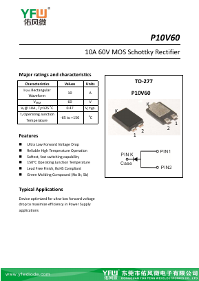 P10V60 Datasheet PDF DONGGUAN YOU FENG WEI ELECTRONICS CO., LTD