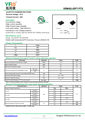 SRM40L45PT Datasheet PDF DONGGUAN YOU FENG WEI ELECTRONICS CO., LTD