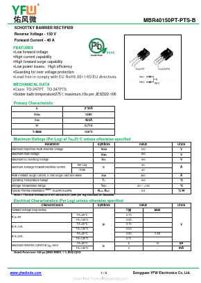 MBR40150PT Datasheet PDF DONGGUAN YOU FENG WEI ELECTRONICS CO., LTD