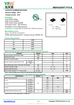 MBR40200PT Datasheet PDF DONGGUAN YOU FENG WEI ELECTRONICS CO., LTD