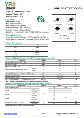 MBR10150DC-R Datasheet PDF DONGGUAN YOU FENG WEI ELECTRONICS CO., LTD