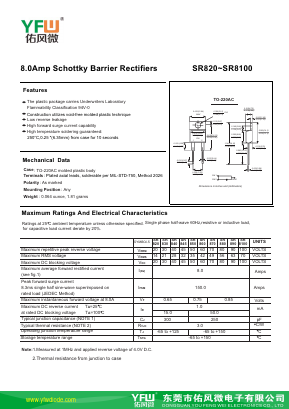 SR820-TO220AC Datasheet PDF DONGGUAN YOU FENG WEI ELECTRONICS CO., LTD