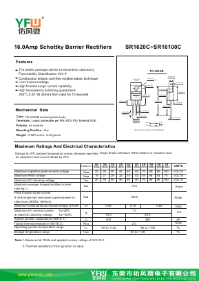SR1620C-TO220AB Datasheet PDF DONGGUAN YOU FENG WEI ELECTRONICS CO., LTD