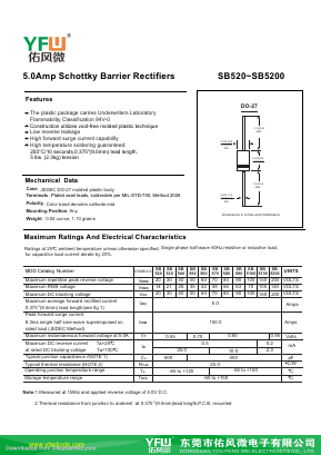 SB520-DO-27 Datasheet PDF DONGGUAN YOU FENG WEI ELECTRONICS CO., LTD