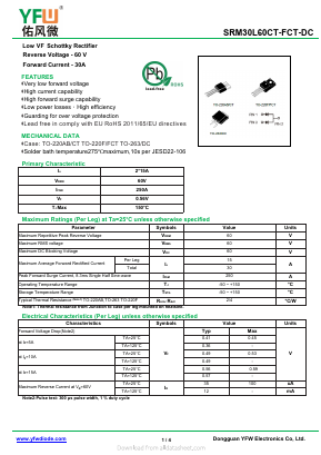 SRM30L60CT Datasheet PDF DONGGUAN YOU FENG WEI ELECTRONICS CO., LTD