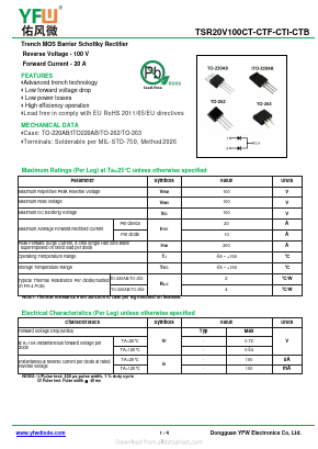 TSR20V100CTI Datasheet PDF DONGGUAN YOU FENG WEI ELECTRONICS CO., LTD