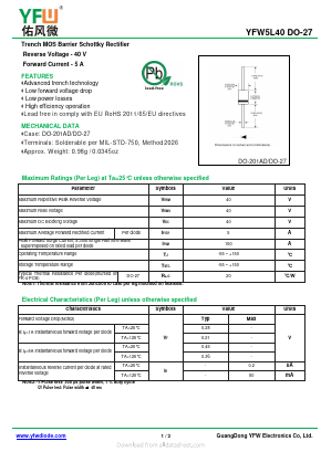 YFW5L40 Datasheet PDF DONGGUAN YOU FENG WEI ELECTRONICS CO., LTD