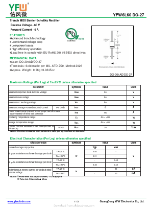 YFW6L60 Datasheet PDF DONGGUAN YOU FENG WEI ELECTRONICS CO., LTD