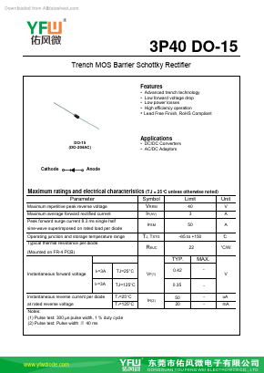 3P40-DO-15 Datasheet PDF DONGGUAN YOU FENG WEI ELECTRONICS CO., LTD