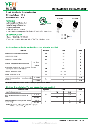 TSR30A150CTF Datasheet PDF DONGGUAN YOU FENG WEI ELECTRONICS CO., LTD