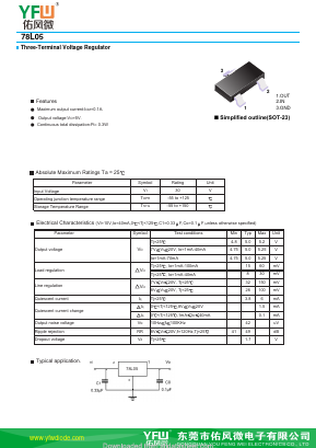 78L05-SOT23 Datasheet PDF DONGGUAN YOU FENG WEI ELECTRONICS CO., LTD