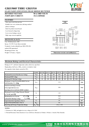 GBJ15005 Datasheet PDF DONGGUAN YOU FENG WEI ELECTRONICS CO., LTD