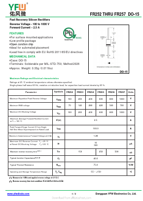 FR256 Datasheet PDF DONGGUAN YOU FENG WEI ELECTRONICS CO., LTD