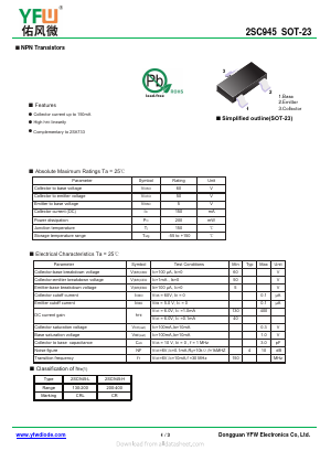 2SC945 Datasheet PDF DONGGUAN YOU FENG WEI ELECTRONICS CO., LTD