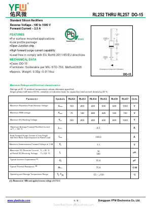 RL253 Datasheet PDF DONGGUAN YOU FENG WEI ELECTRONICS CO., LTD