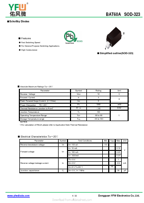 BAT60A Datasheet PDF DONGGUAN YOU FENG WEI ELECTRONICS CO., LTD