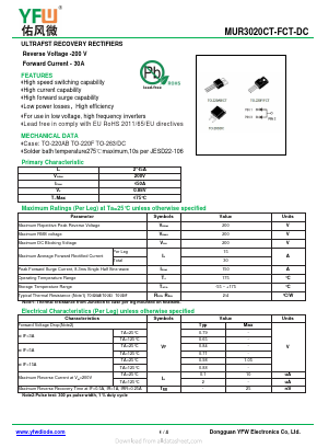 MUR3020DC-R Datasheet PDF DONGGUAN YOU FENG WEI ELECTRONICS CO., LTD