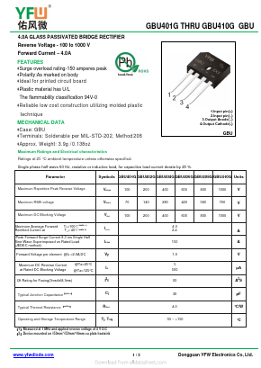 GBU406G Datasheet PDF DONGGUAN YOU FENG WEI ELECTRONICS CO., LTD