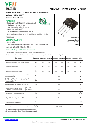 GBU2010 Datasheet PDF DONGGUAN YOU FENG WEI ELECTRONICS CO., LTD