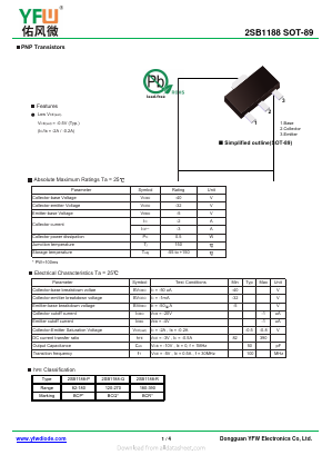 2SB1188 Datasheet PDF DONGGUAN YOU FENG WEI ELECTRONICS CO., LTD