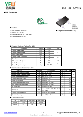 2SA1162 Datasheet PDF DONGGUAN YOU FENG WEI ELECTRONICS CO., LTD