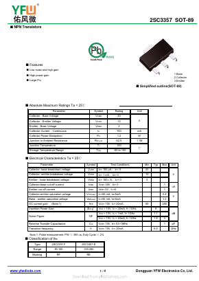 2SC3357-E Datasheet PDF DONGGUAN YOU FENG WEI ELECTRONICS CO., LTD