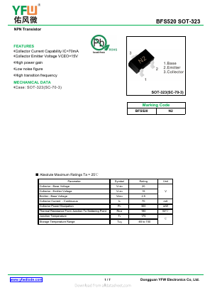 BFS520 Datasheet PDF DONGGUAN YOU FENG WEI ELECTRONICS CO., LTD