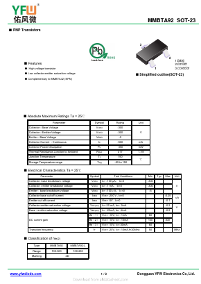 MMBTA92 Datasheet PDF DONGGUAN YOU FENG WEI ELECTRONICS CO., LTD