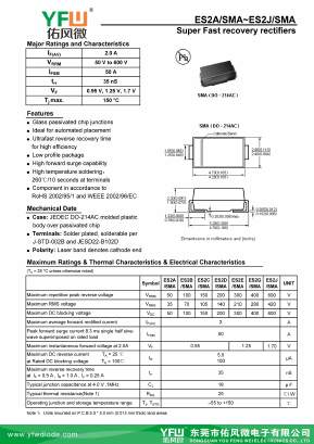 ES2A-SMA Datasheet PDF DONGGUAN YOU FENG WEI ELECTRONICS CO., LTD
