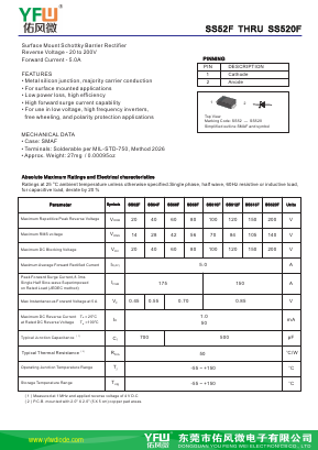 SS52F Datasheet PDF DONGGUAN YOU FENG WEI ELECTRONICS CO., LTD