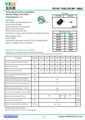 RS1AF Datasheet PDF DONGGUAN YOU FENG WEI ELECTRONICS CO., LTD