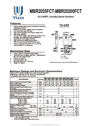 MBR20200FCT Datasheet PDF Shenzhen Yixinwei Technology Co., Ltd.