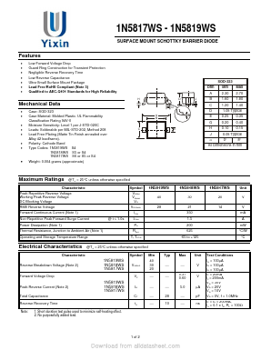 1N5817WS Datasheet PDF Shenzhen Yixinwei Technology Co., Ltd.