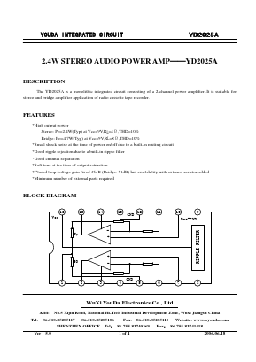 YD2025A Datasheet PDF Wuxi Youda electronics Co.,LTD