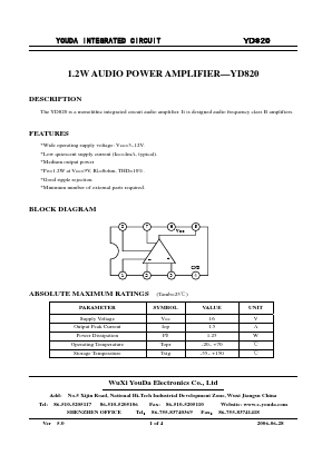 YD820 Datasheet PDF Wuxi Youda electronics Co.,LTD