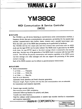 YM3802 Datasheet PDF Yamaha Corporation